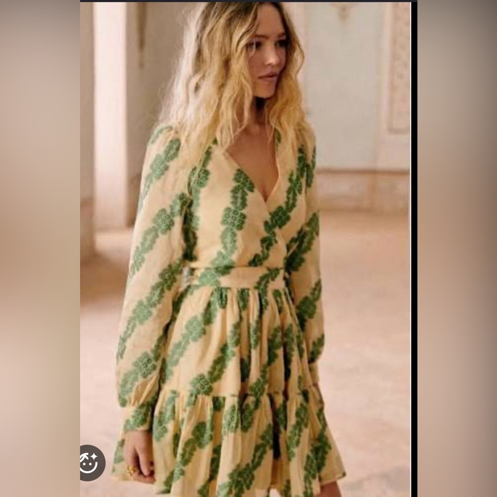 Sezane Wrap-Style Yellow and Green Floral Women's Dress